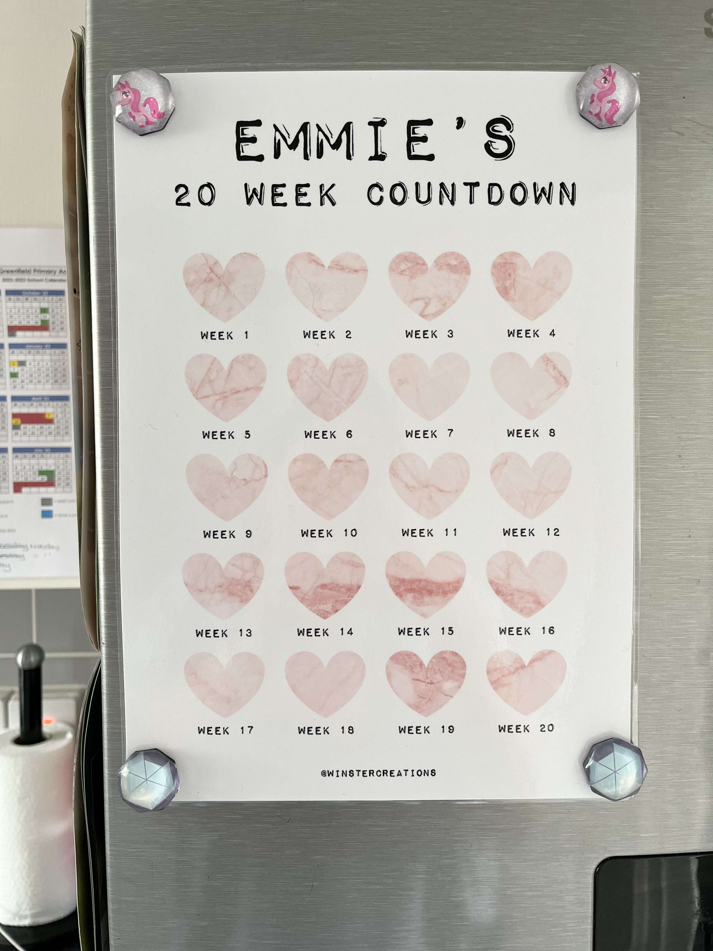 Personalised A4 Any Name 20 Week Marble Heart Countdown Weight Loss Chart Tracker Print - Laminated With Drywipe Pen-0