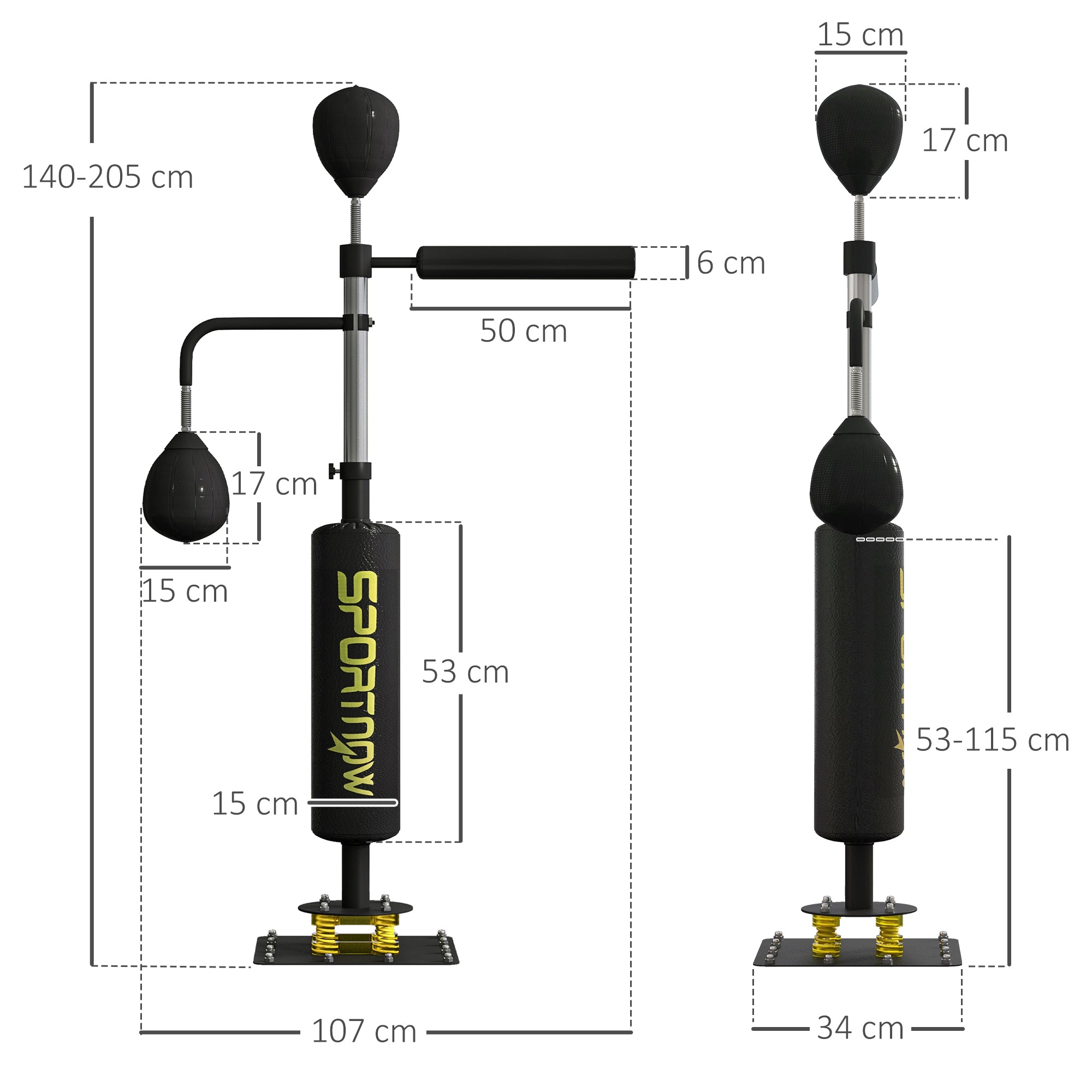SPORTNOW Boxing Bag, Freestanding Punching Bag, with Reflex Bar, Speed Balls in Black-1