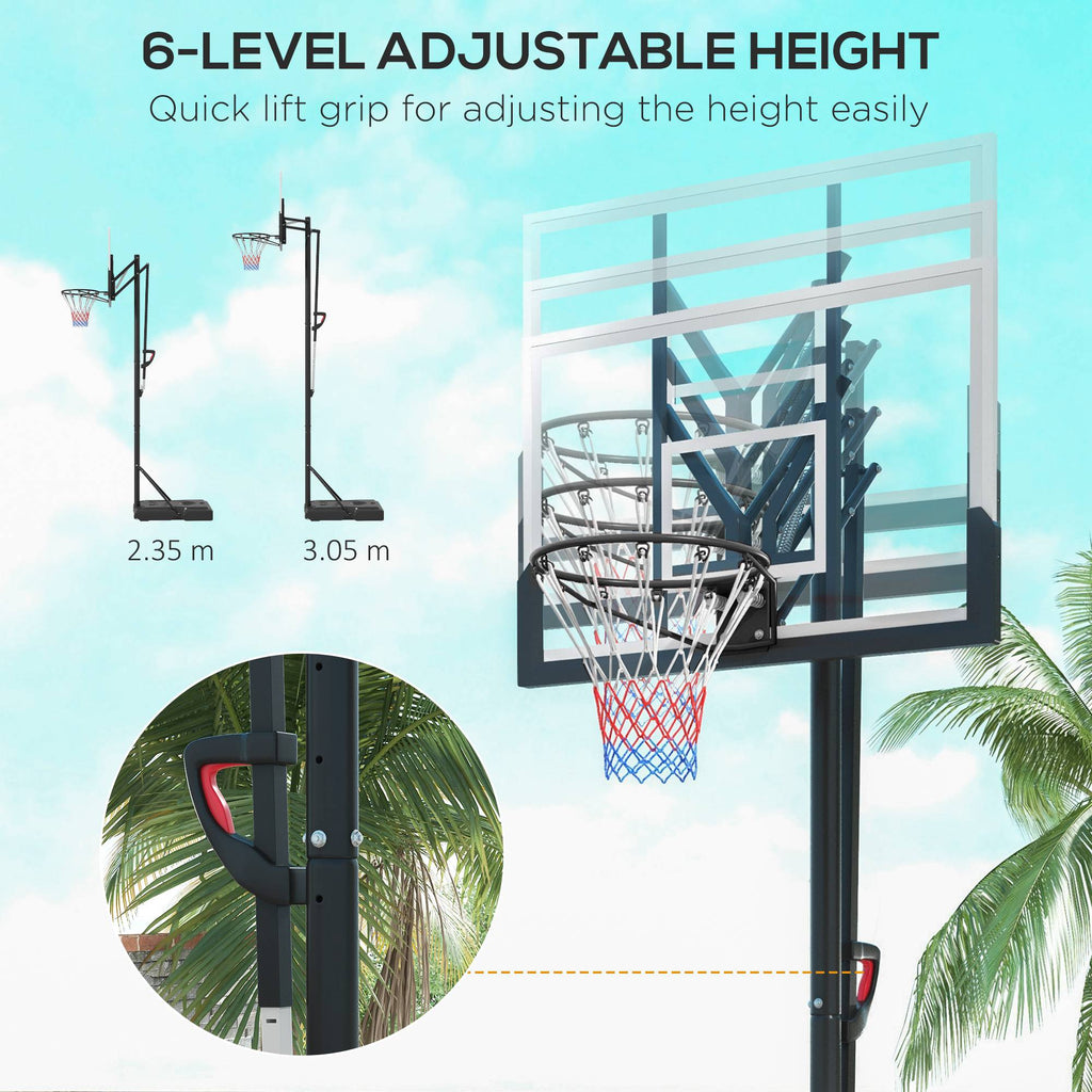 6 Level Height Adjustable Freestanding Basketball Hoop with Stand and Wheels, 2.35M-3.05M | SPORTNOW-3