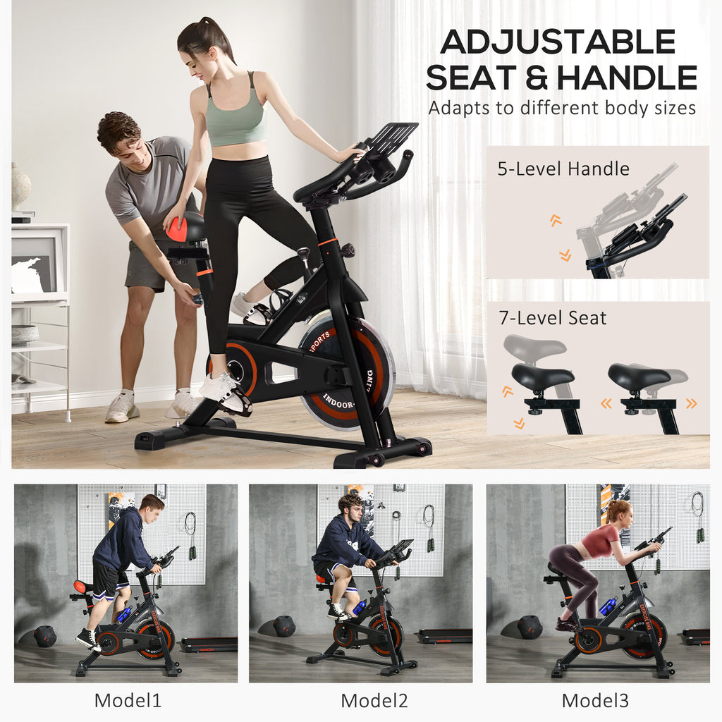 HOMCOM Black Exercise Bike, 8kg Flywheel Stationary Bike Indoor Cycling Machine with Adjustable Resistance Seat Handlebar-3