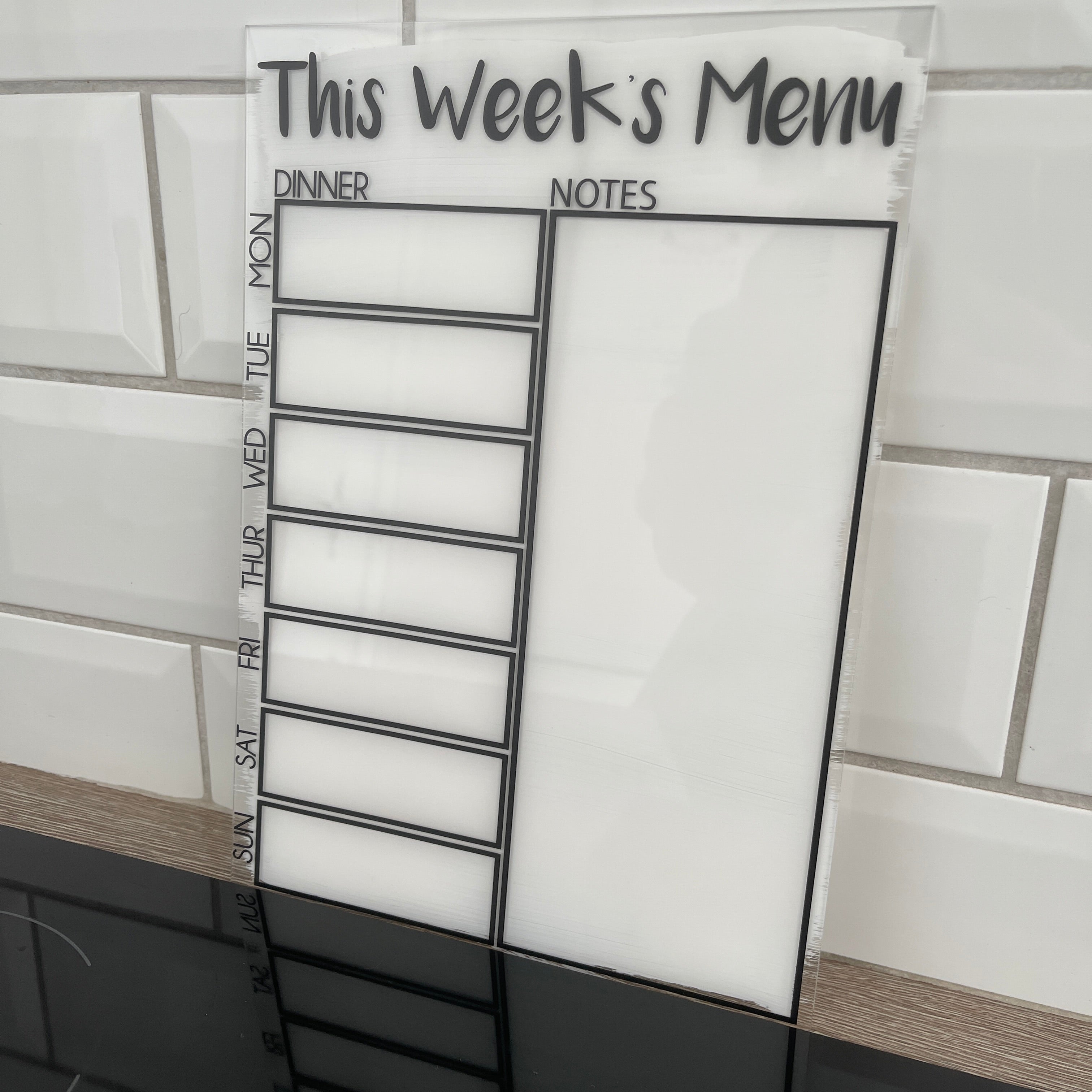 This Week's Menu Food Meal Planner Painted A4 Clear Acrylic Wipeable Sign With Drywipe Pen-0