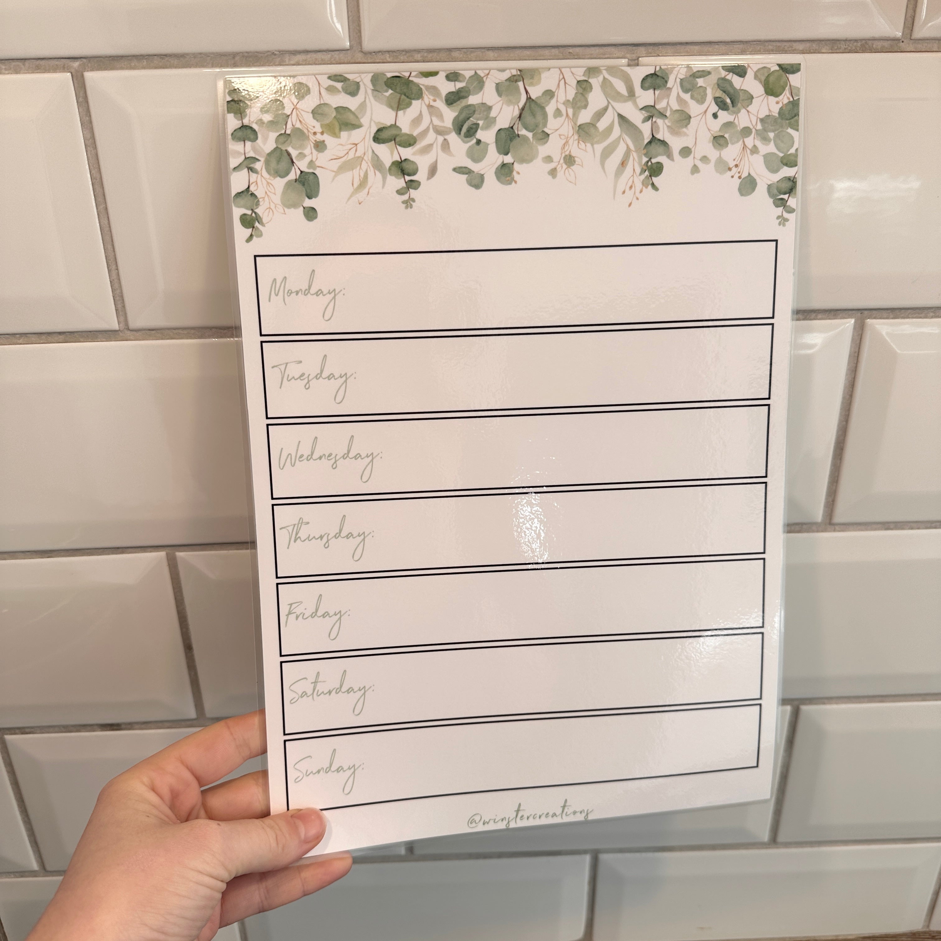Custom Laminated A4 Mon-Friday Meal Organiser Planner Menu - Eucalyptus + Magnetic Dry-Wipe Pen-0