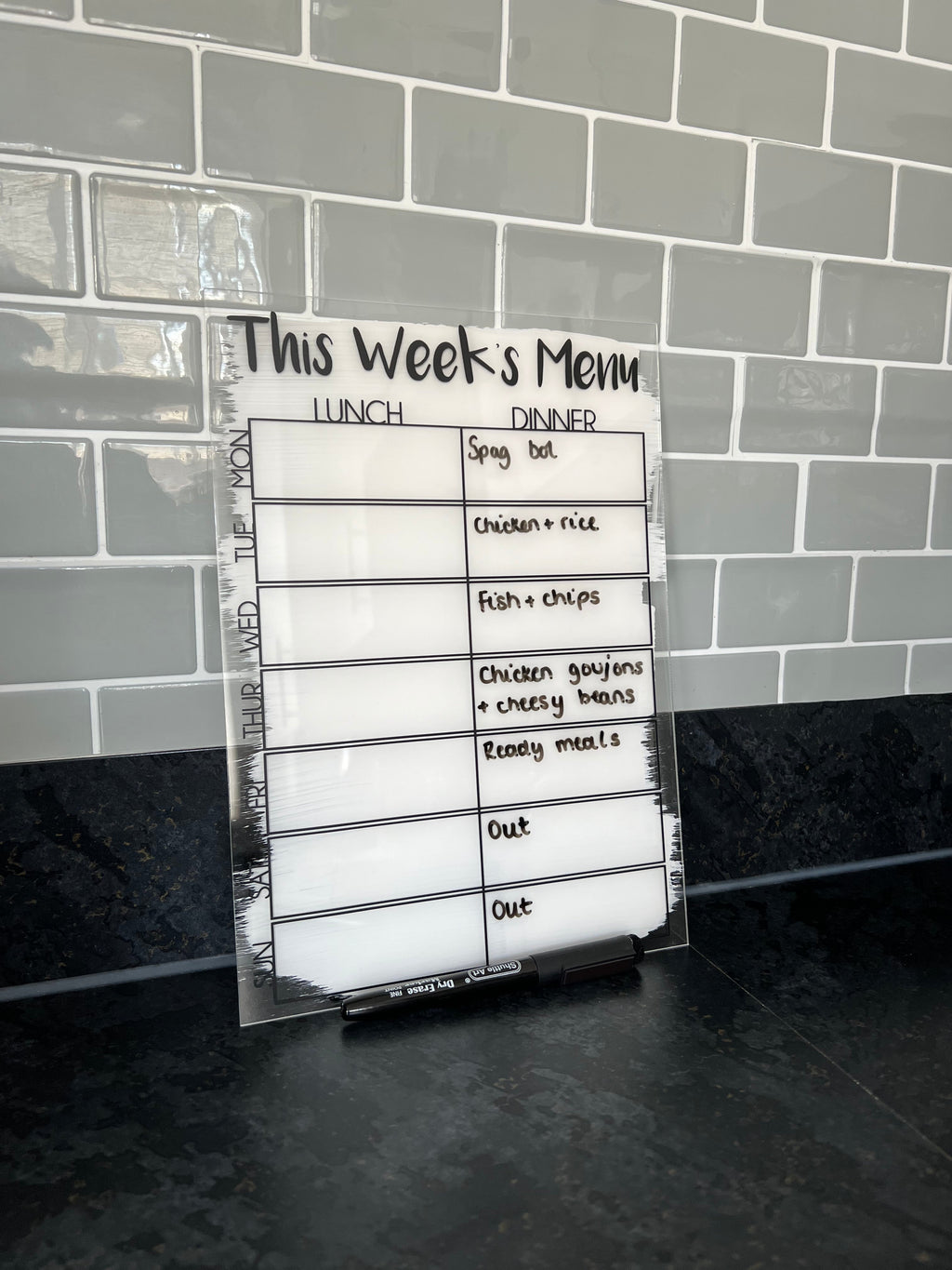 This Week's Menu Food Meal Planner Painted A4 Clear Acrylic Wipeable Sign With Drywipe Pen-2