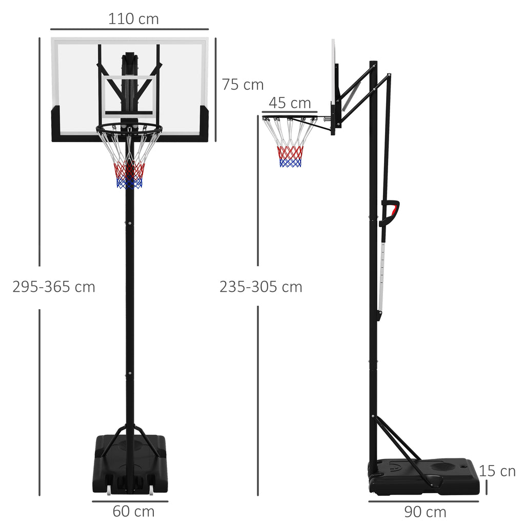6 Level Height Adjustable Freestanding Basketball Hoop with Stand and Wheels, 2.35M-3.05M | SPORTNOW-1