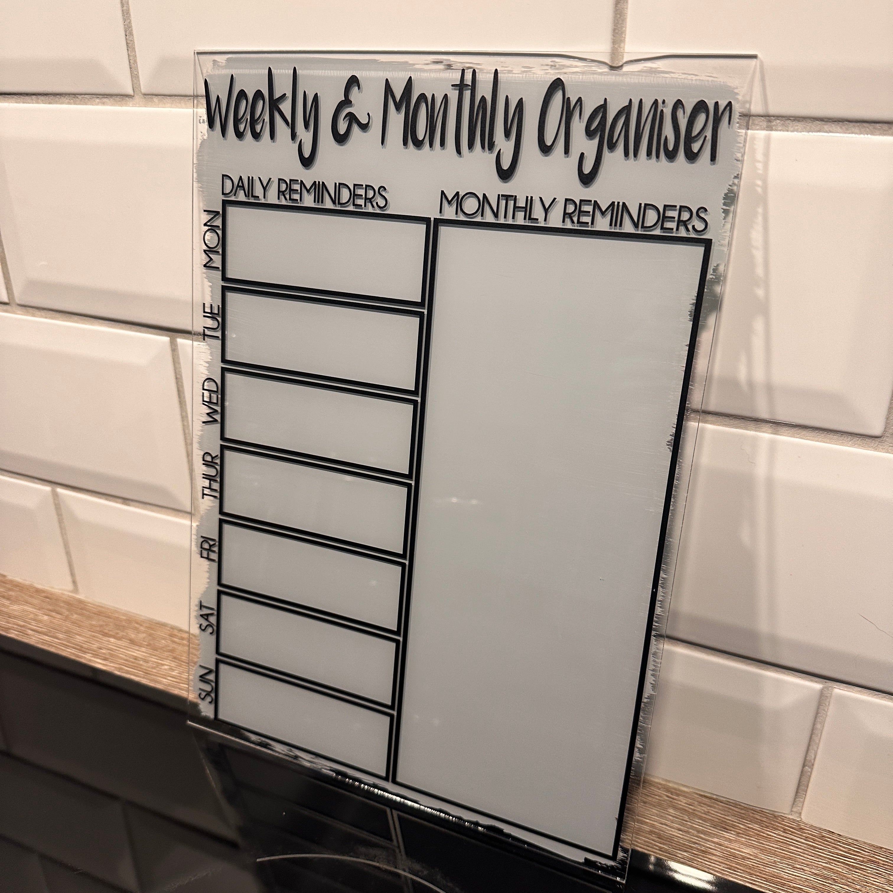 Weekly & Monthly Painted Organiser Planner A4 Clear Acrylic Wipeable Sign With Drywipe Pen-0