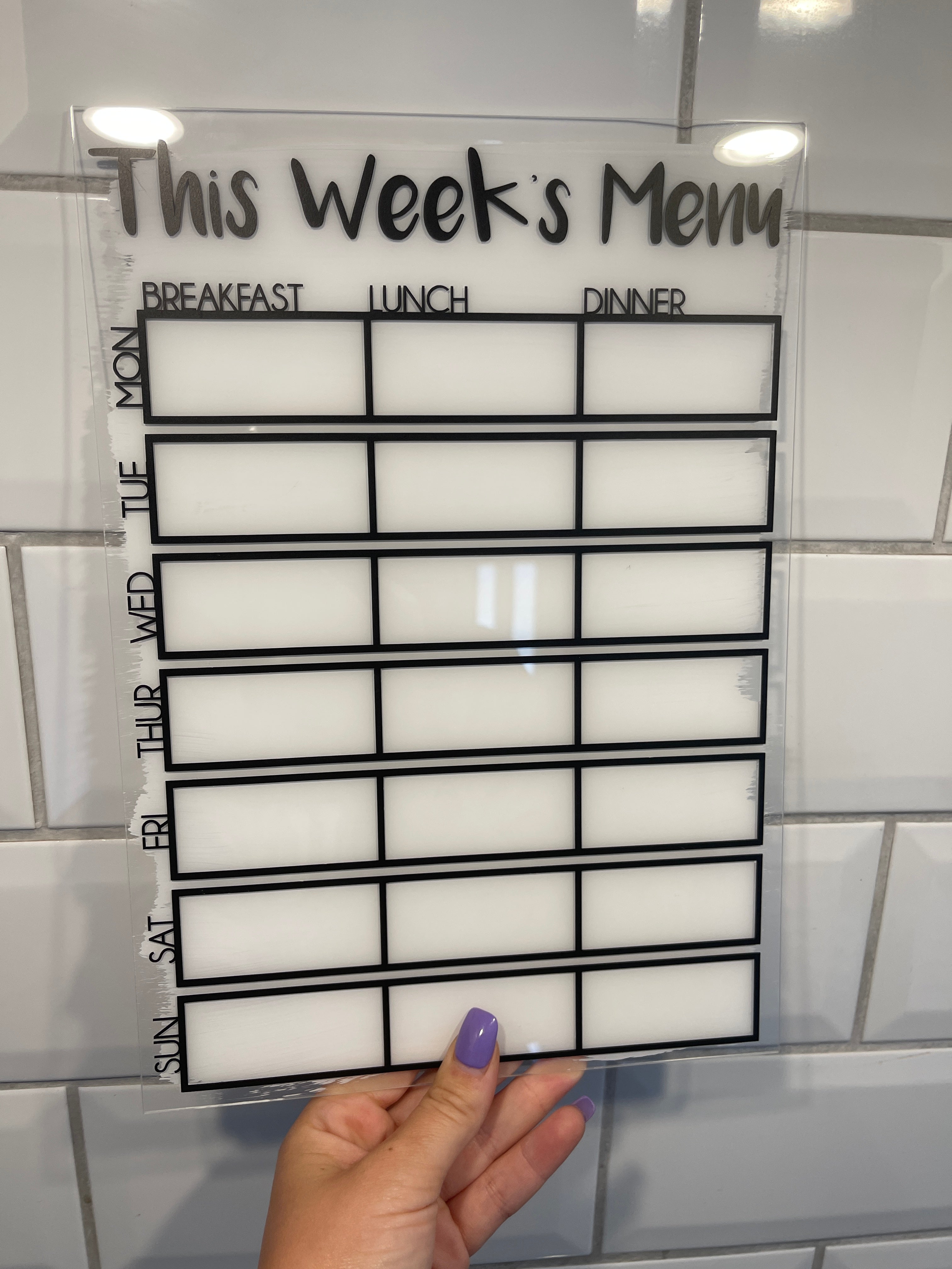This Week's Menu Food Meal Planner Painted A4 Clear Acrylic Wipeable Sign With Drywipe Pen-4