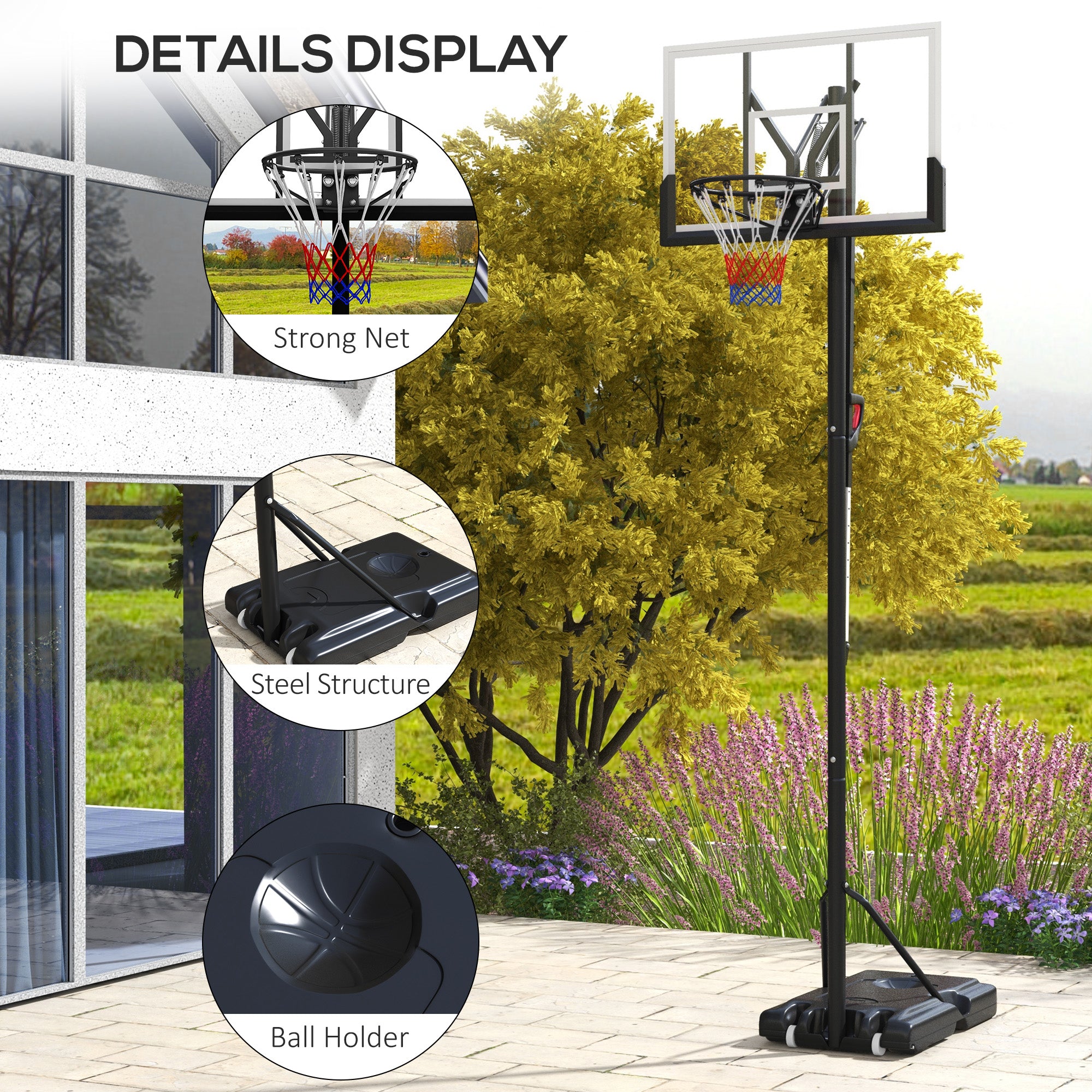 6 Level Height Adjustable Freestanding Basketball Hoop with Stand and Wheels, 2.35M-3.05M | SPORTNOW-6